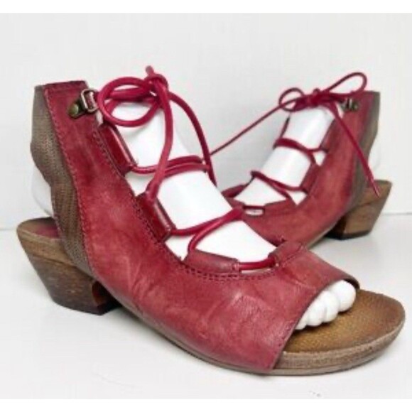 Miz Mooz Satine Size 41 US 10 Leather Sandals Heels Open Toe Wedge Lace Up Shoes - Picture 1 of 9